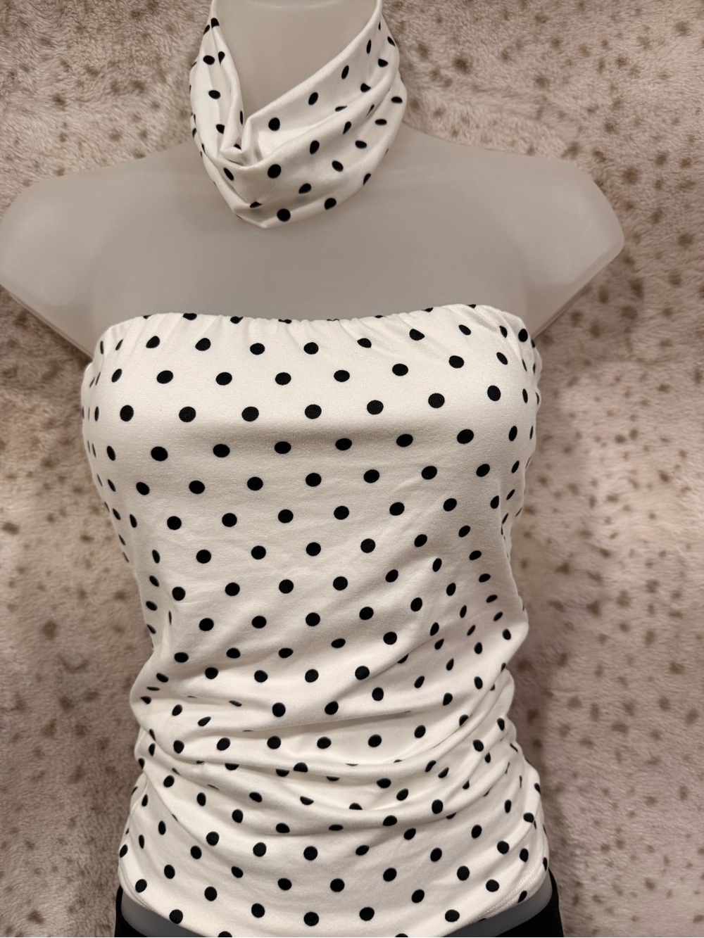White Polka Dot Strapless Tube top with matching headband